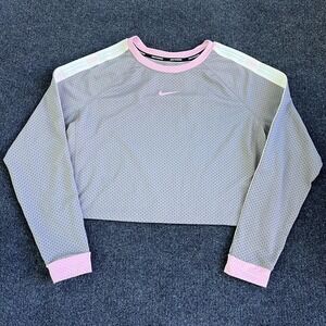 Nike Dri-FIT Shirt Womens Large Gray Pink Mesh Cropped Long Sleeve Running Top
